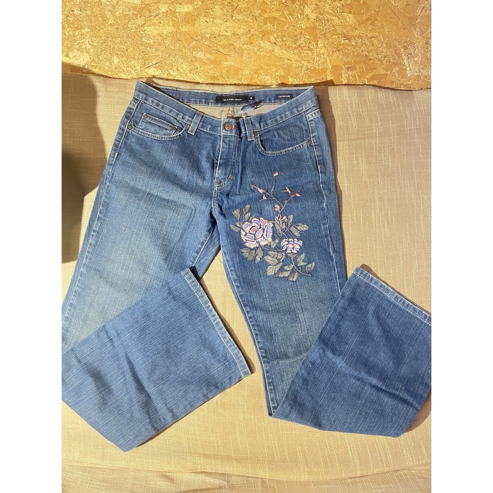 Calvin Klein Jeans Women's Size 12 L32 Low Rise Flare Floral Embroidered Y2K